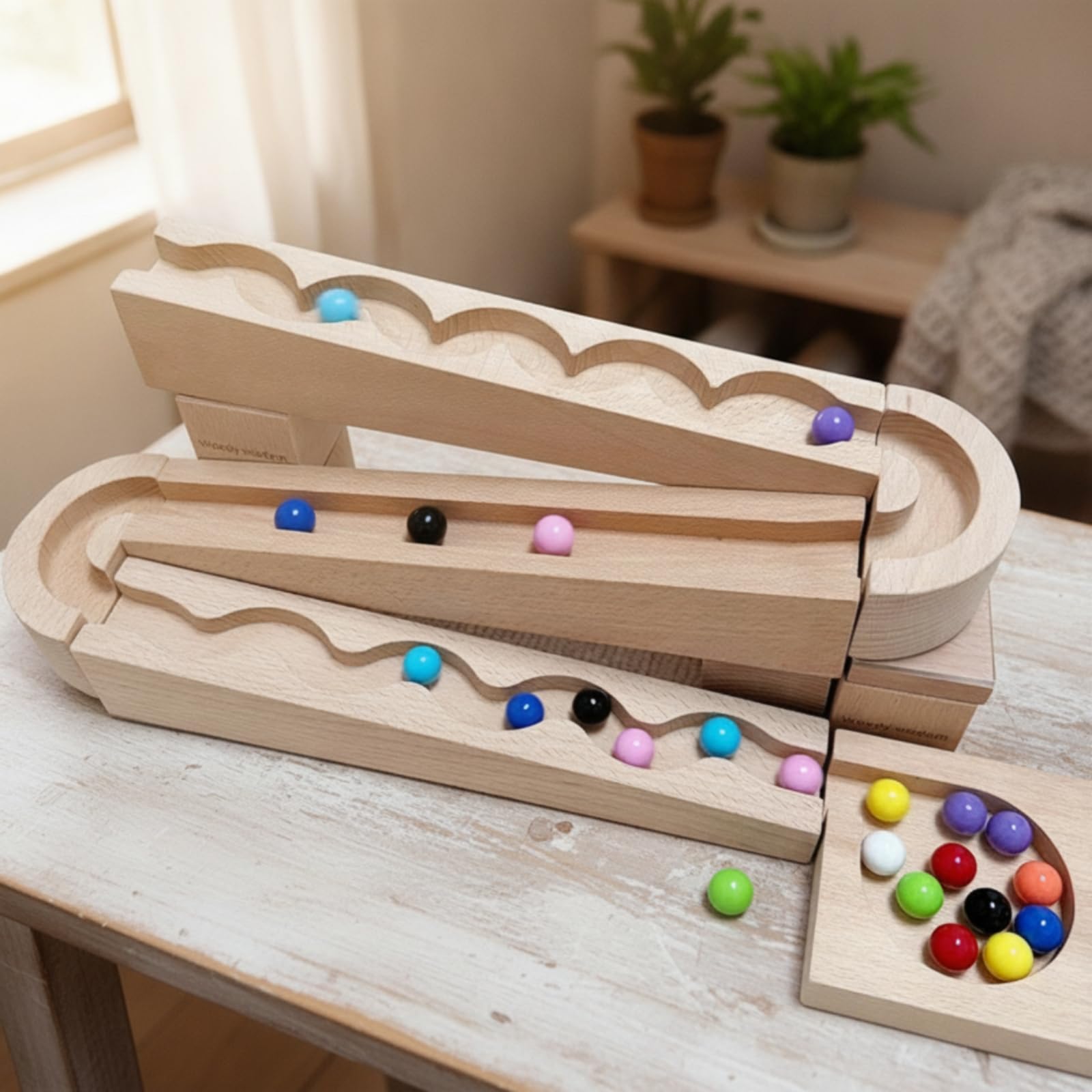 Murmelbahn Holz Kinder Bausteine Kugelbahn Motorikspiel Lernspielzeug mit Spiralbahn Und Metallkugeln aus Buchenholz für Vorschule Klassenzimmer Eltern Kind Interaktion