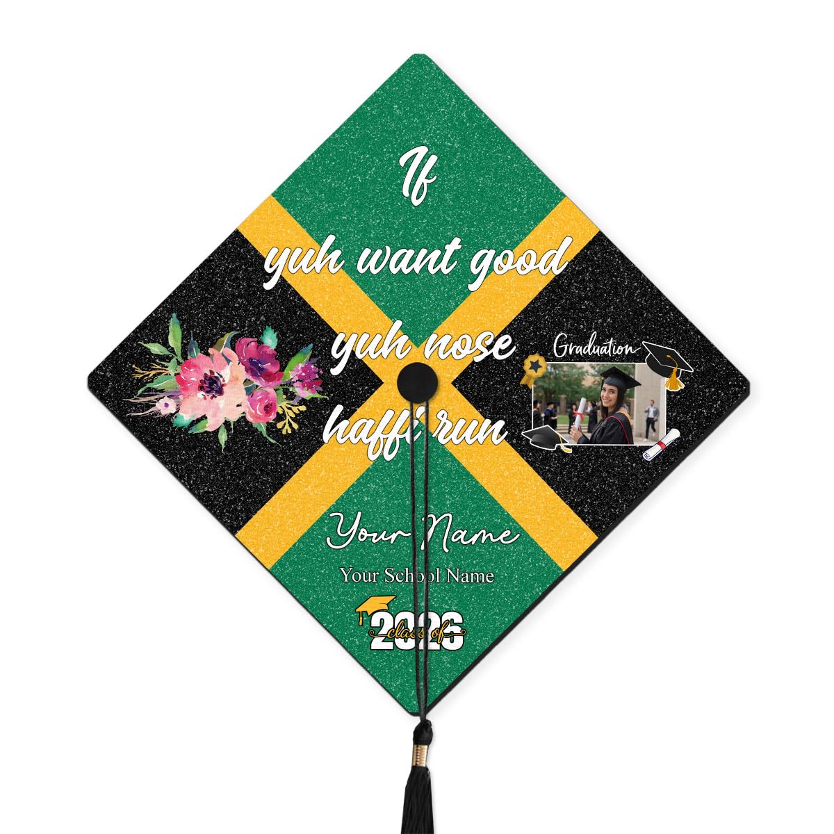Personalized Jamaica Graduation Cap Topper Class of 2026, Custom Name Jamaican Grads Cap, Jamaica Graduation Hat Topper 2026
