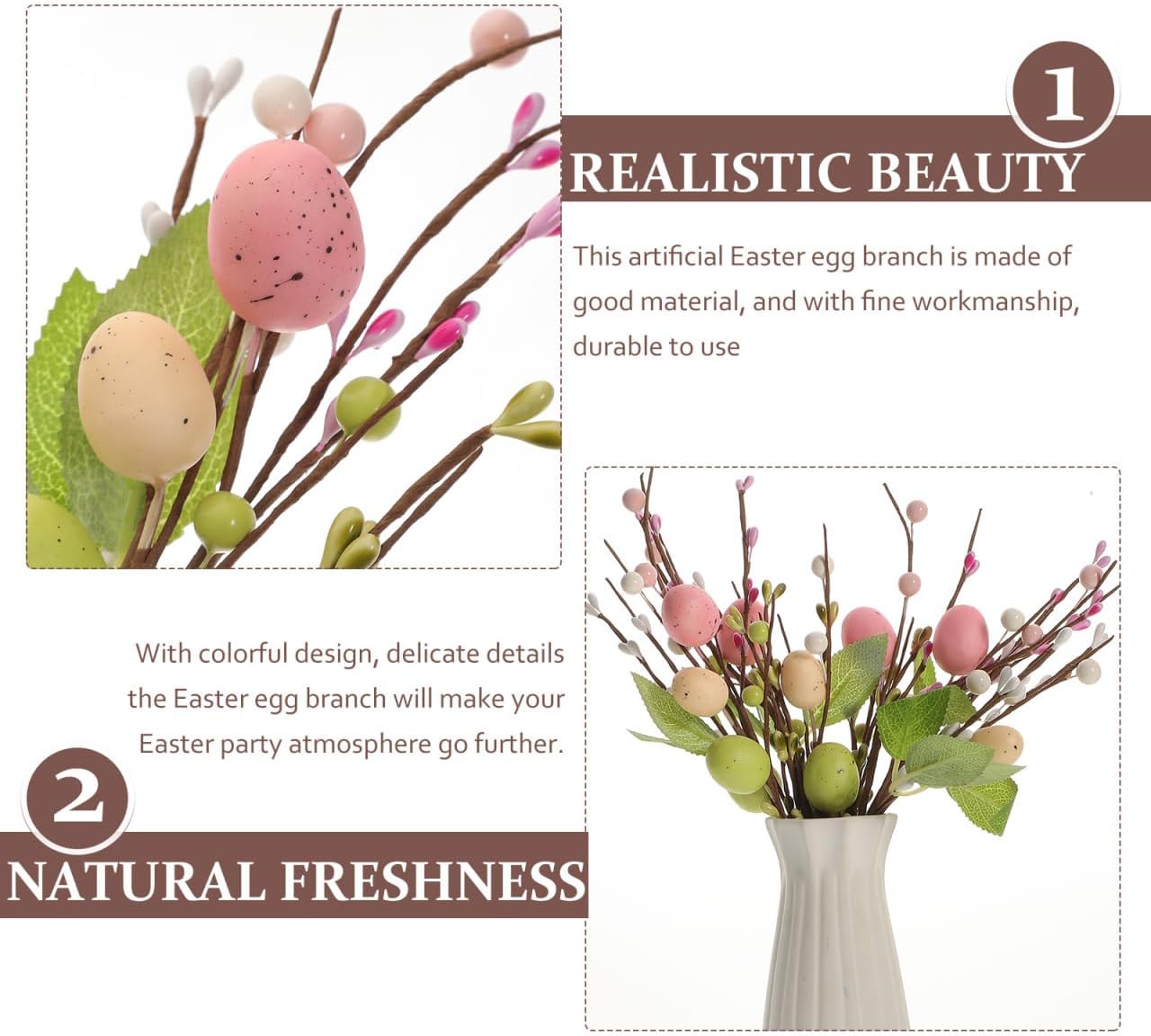 Cabilock Artificial Easter Flower, 4PCS Easter Eggs Twig Branches Berries for Flower Arrangement and Home Table Centerpiece Decor, 12.2in