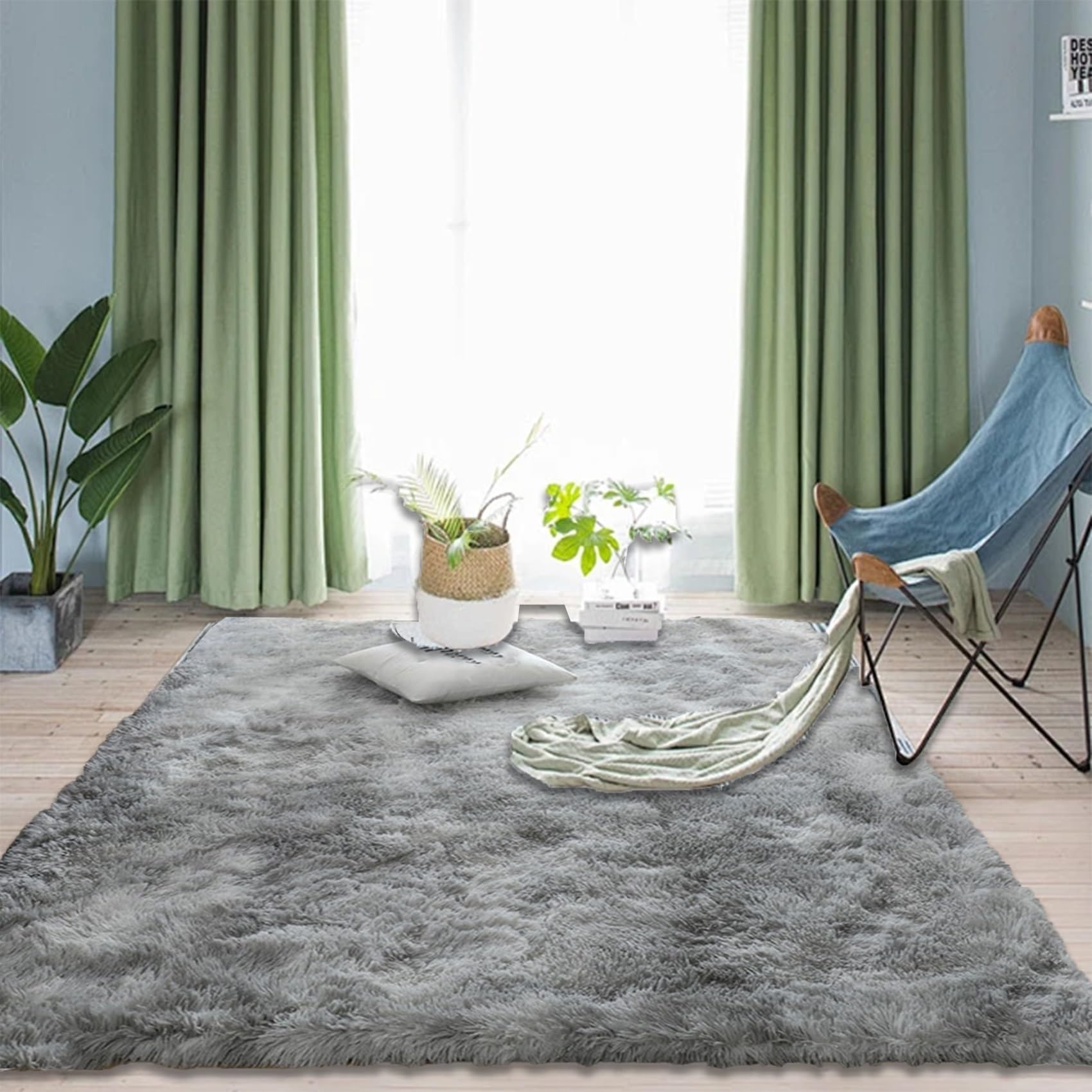 Alfombra Shaggy 300 x 350 cm, Lavable Antideslizante, Resistente,Grandes Tamaños,Lavable en Lavadora,para Habitación Infantil Panorama Alfombra Cocina Salón, Gris Claro