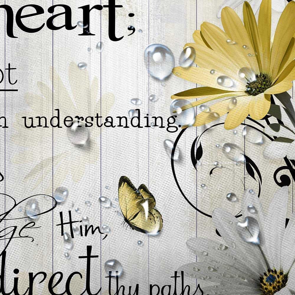 Bible Verse Inspirational Quote Shower Curtain, Yellow Floral Daisy Trust in The Lord Waterproof Fabric Shower Curtain, Rustic Farmhouse Butterfly Bathroom Shower Curtain with 12PCS Hooks, 70X84IN