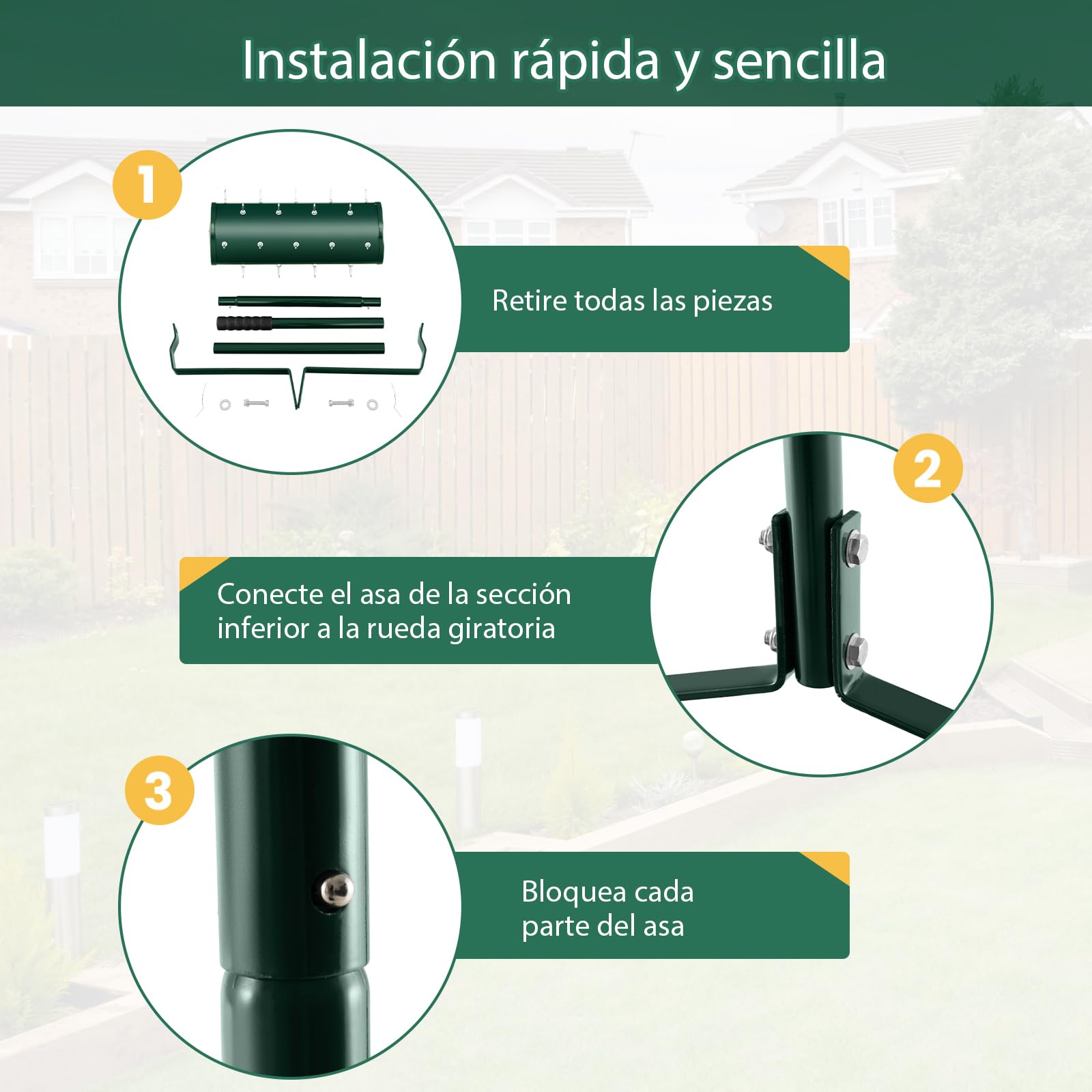 SOARS Rodillo para aireación de césped, aireador de césped con clavos de 3,5 cm y mango, escarificador manual rellenable, rodillo de jardín, rodillo manual de metal de alta calidad, ideal para el