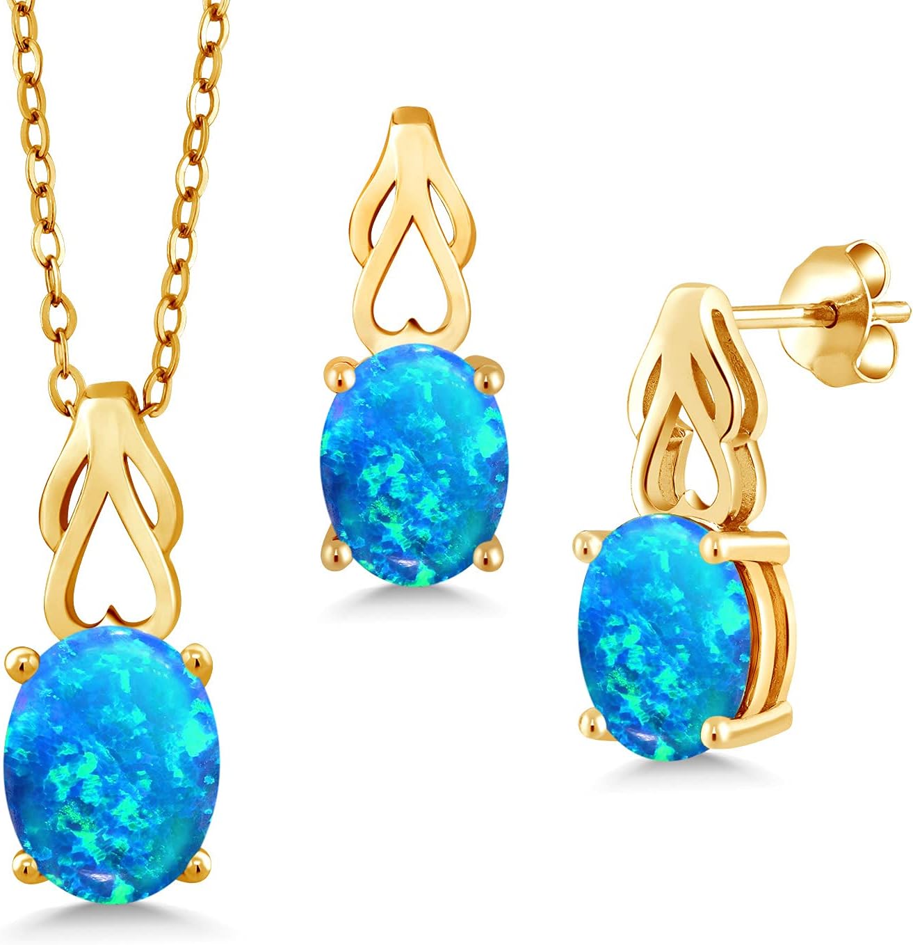 Gem Stone King Gemstone Birthstone Pendant and Earrings Jewelry Set for Women | 18K Yellow Gold Plated Silver | Oval 9X7MM | 18 Inch Chain | Fine Jewelry Gifts