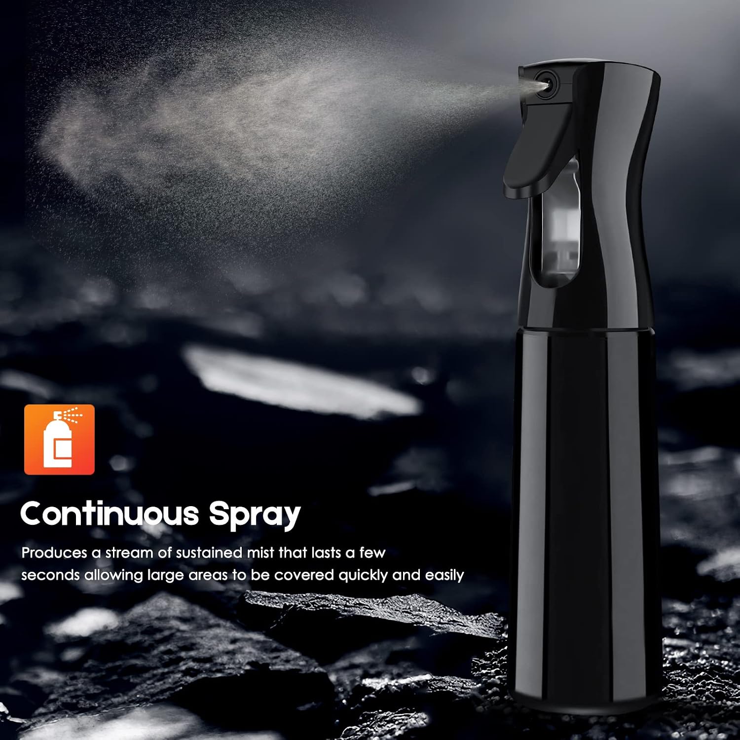 2 Pack Hair Spray Bottle 10 OZ Continuous Fine Mist Sprayer Refillable Empty Sprayer Water Squirt Bottle for Salon, Hairstyling, Cleaning, Plants, Misting & Skin Care (Black+White)