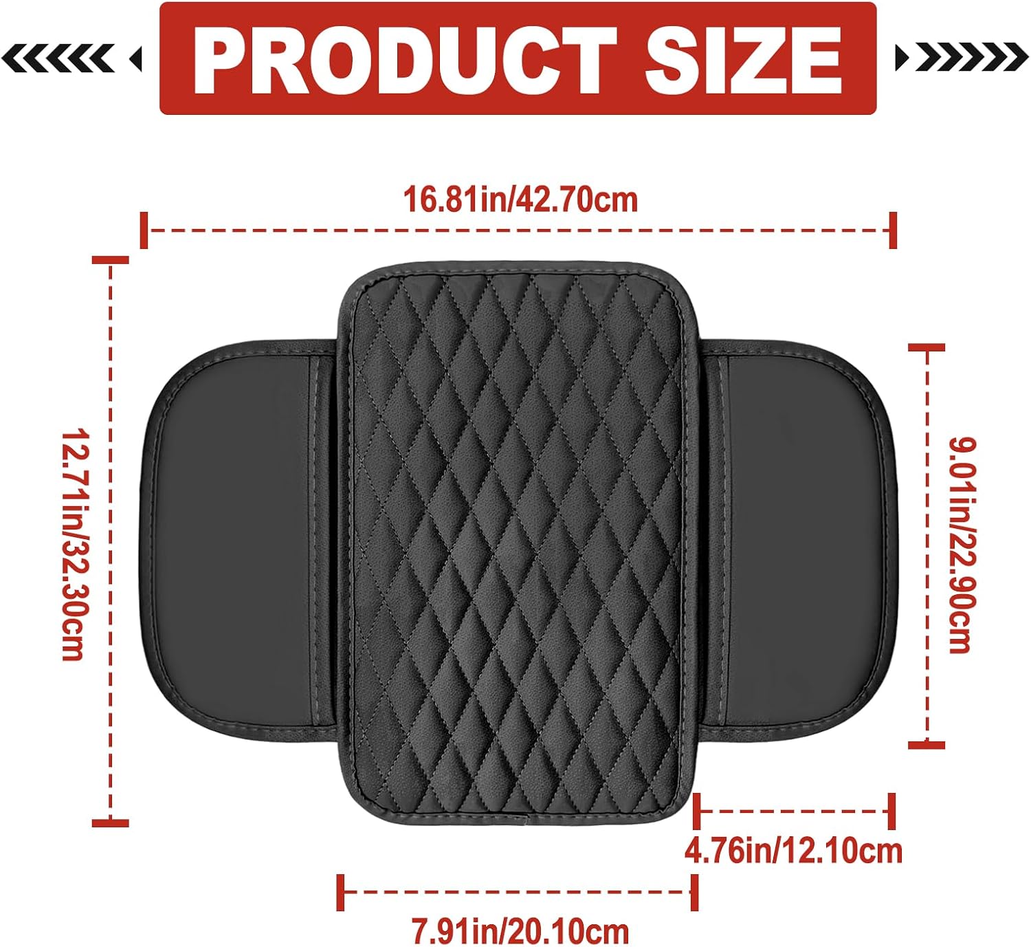 Universal Car Center Console Cover Upgraded Leather Armrest Cover with 2 Storage Pockets Non-Slip Pad Waterproof Car Armrest Organizer Accessories for Most Small Cars Black