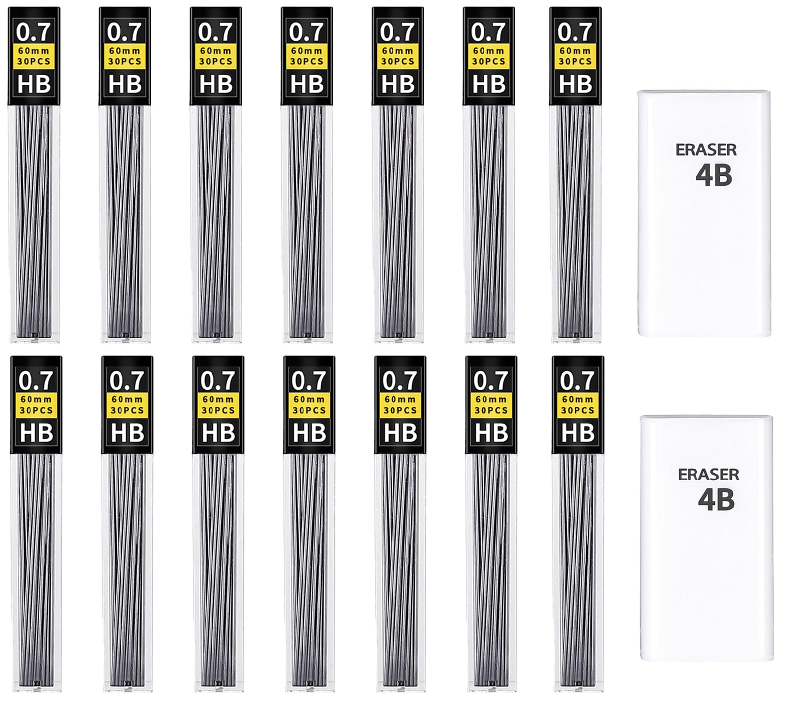 KMEIVOL Minas de lápiz de 0,7 mm, 450 unidades de minas HB de 0,7 mm a prueba de roturas para portaminas y 2 goma de borrar, escribir con fluidez y claridad