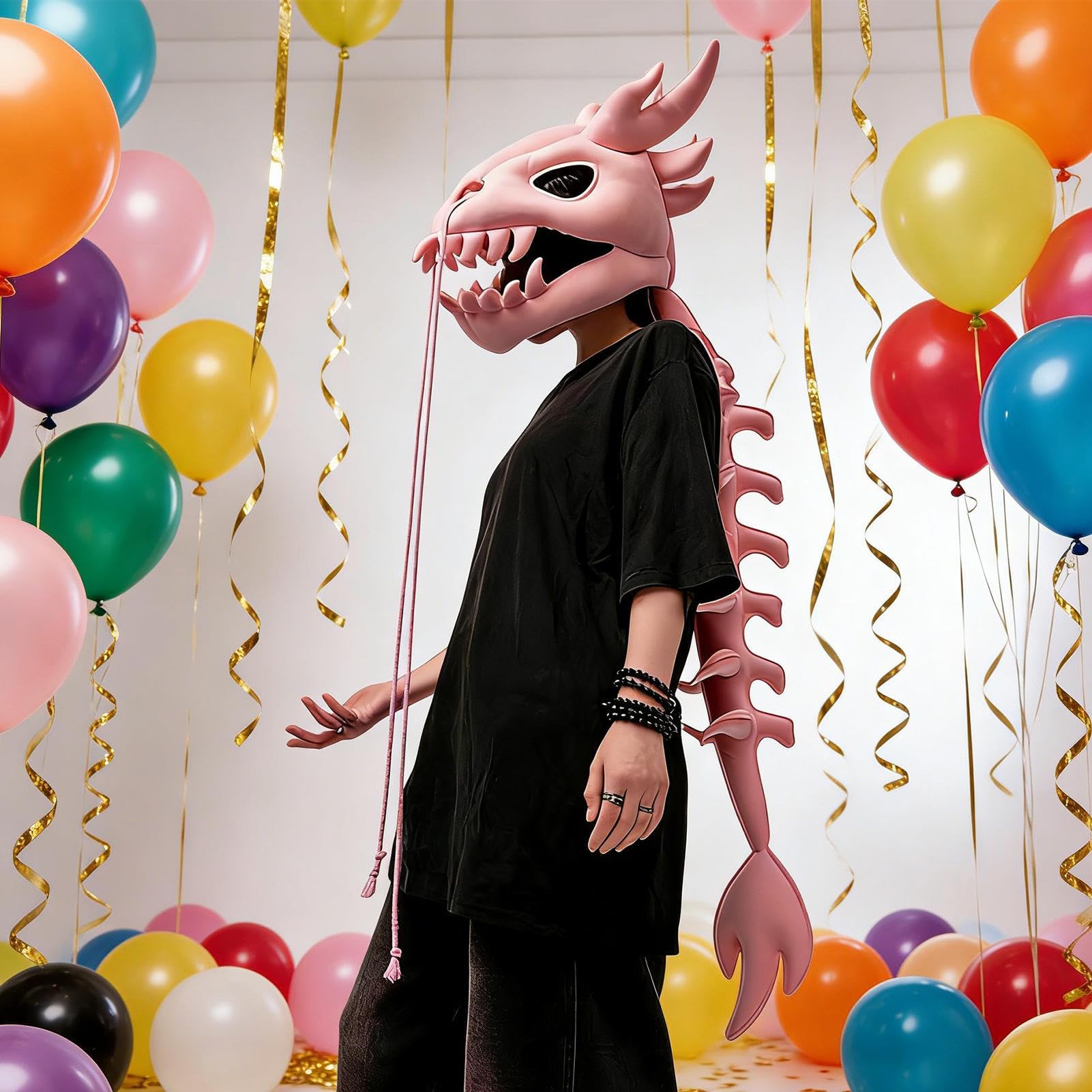 Plush dinozaur kostium szkieletu 3D, czaszka, nakrycie głowy z kręgosłupem | Szczegółowy kostium zabawy dla dorosłych dla dzieci i dorosłych Halloween Cosplay impreza tematyczna przebranie