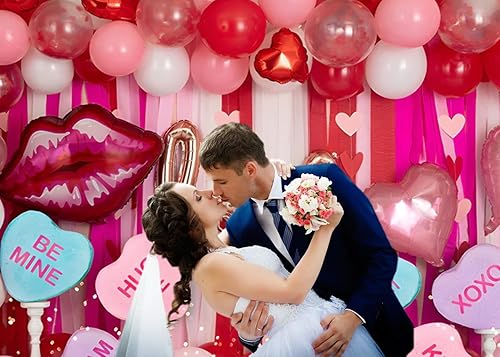 Miniatura 5 de Caheansi Telón de fondo de 10 x 8 pies para el día de San Valentín, corazones de conversación de caramelos, cinta de globos, fondo de fotografía