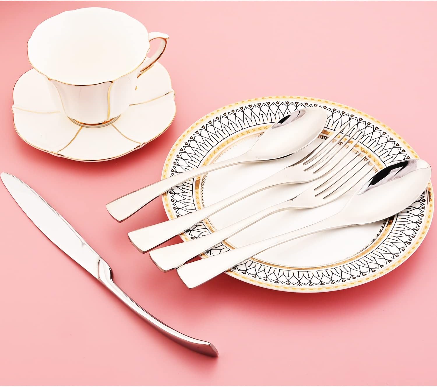 Gugrida Silver Silverware Set 20 Piece, Stainless Steel Flatware Service for 4, Cutlery Utensils Set Include Knives/Forks/Spoons Service for 4, Mirror Polished and Dishwasher Safe