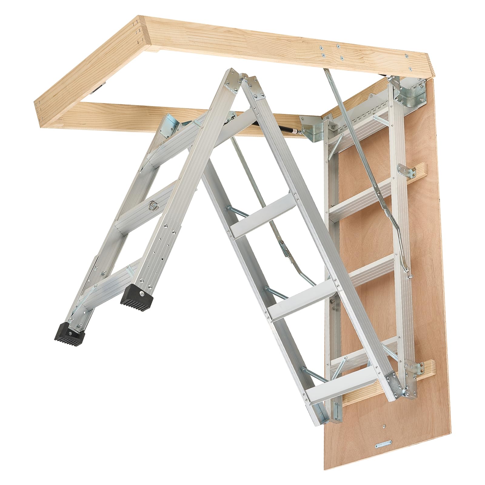 VEVOR Escalera de Ático, Capacidad de 170 kg, Atura Ajustable de 3 a 3,13 m, Plegable y Multiusos de Aluminio, Diseño Compacto, Se Adapta a Techos de 2,3 a 3,1 m para un Acceso Cómodo, Plata