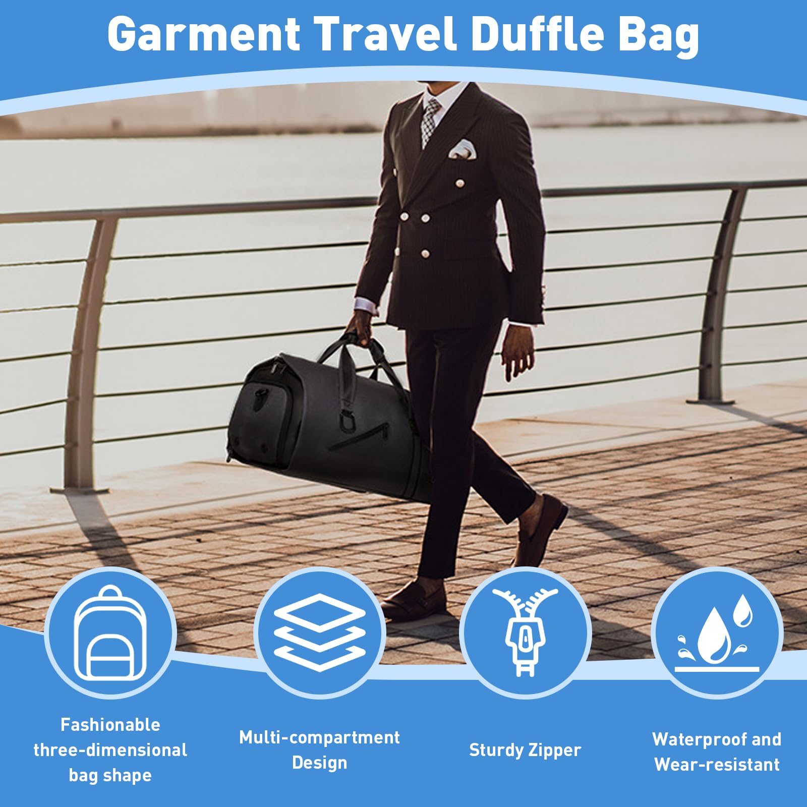 Garment Travel Duffle Bag Faltbare Handgepäck mit Schultergurt und Schuhfach, 2-in-1 Hängekoffer für Geschäftsreisen, Schwarz