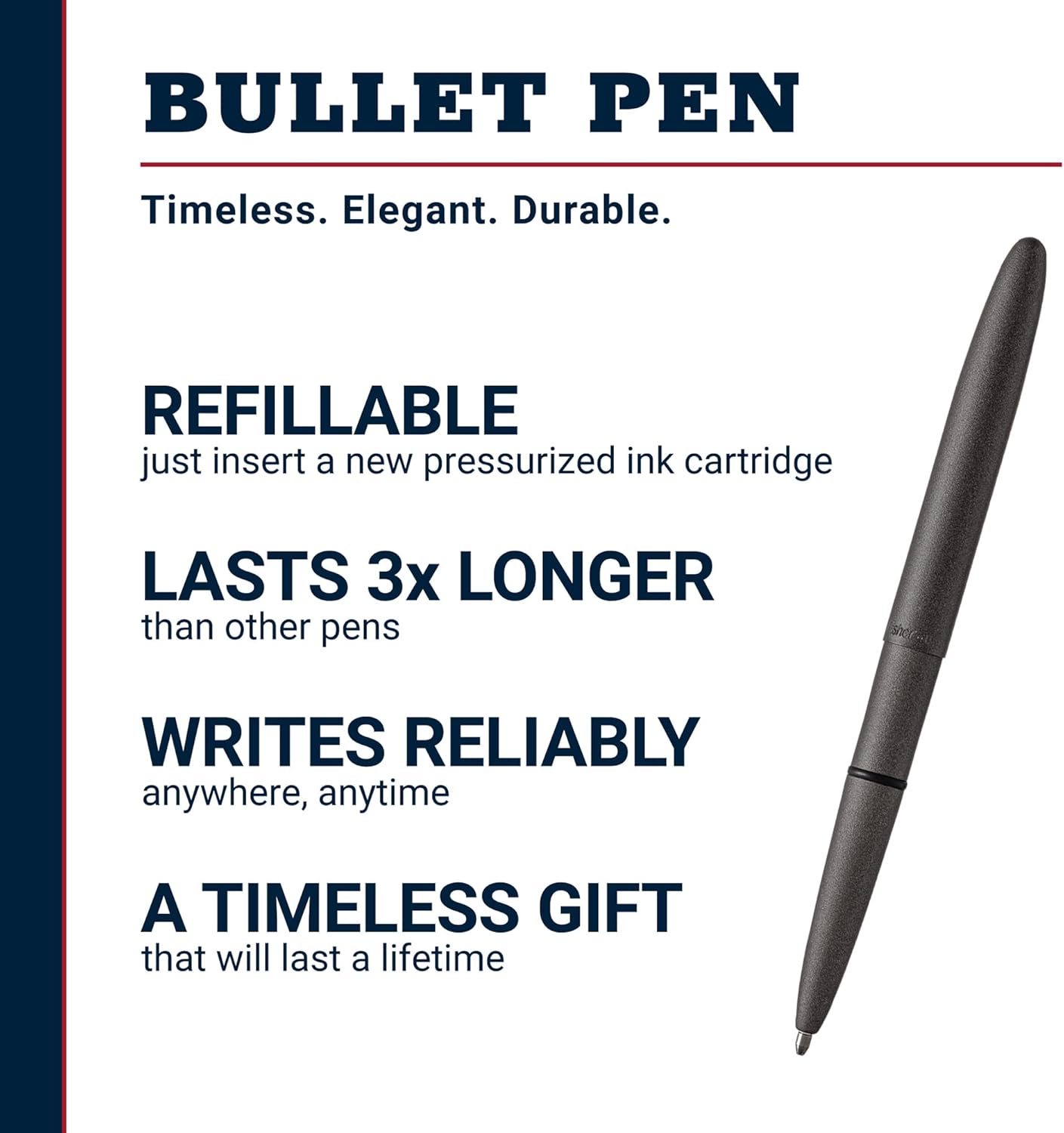 Fisher Space Pen Tungsten Cerakote Finish Bullet Pen, Pressurized Ballpoint Pen, Compact Size, Writes Upside Down, Extreme Temperatures, Black Ink, Medium Point, Made in the USA