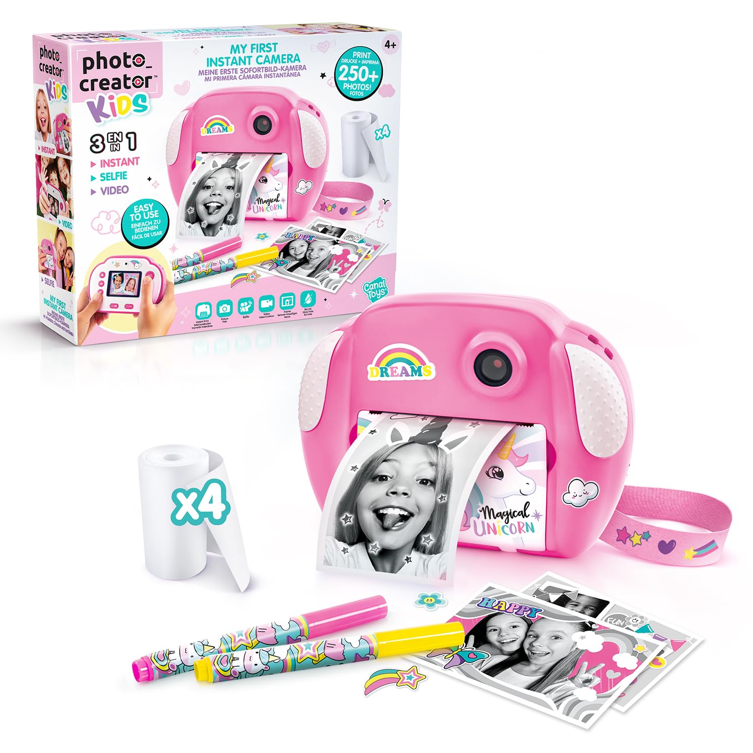 Photo Creator - Instant Print Camera Pink for Children 4 Years+ - Selfie and Video Camera with Ink-Free Thermal Printing on Paper, Frames and Accessories