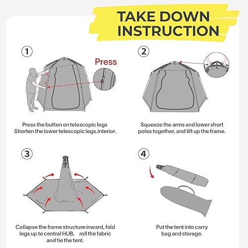 Vista 7 de Alvantor Pop-Up Pod Screen House Room Camping Tent Outdoor Canopy Pop Up Sun Shade Hexagon Shelter Mesh Walls Not Waterproof 10'x10' Patent