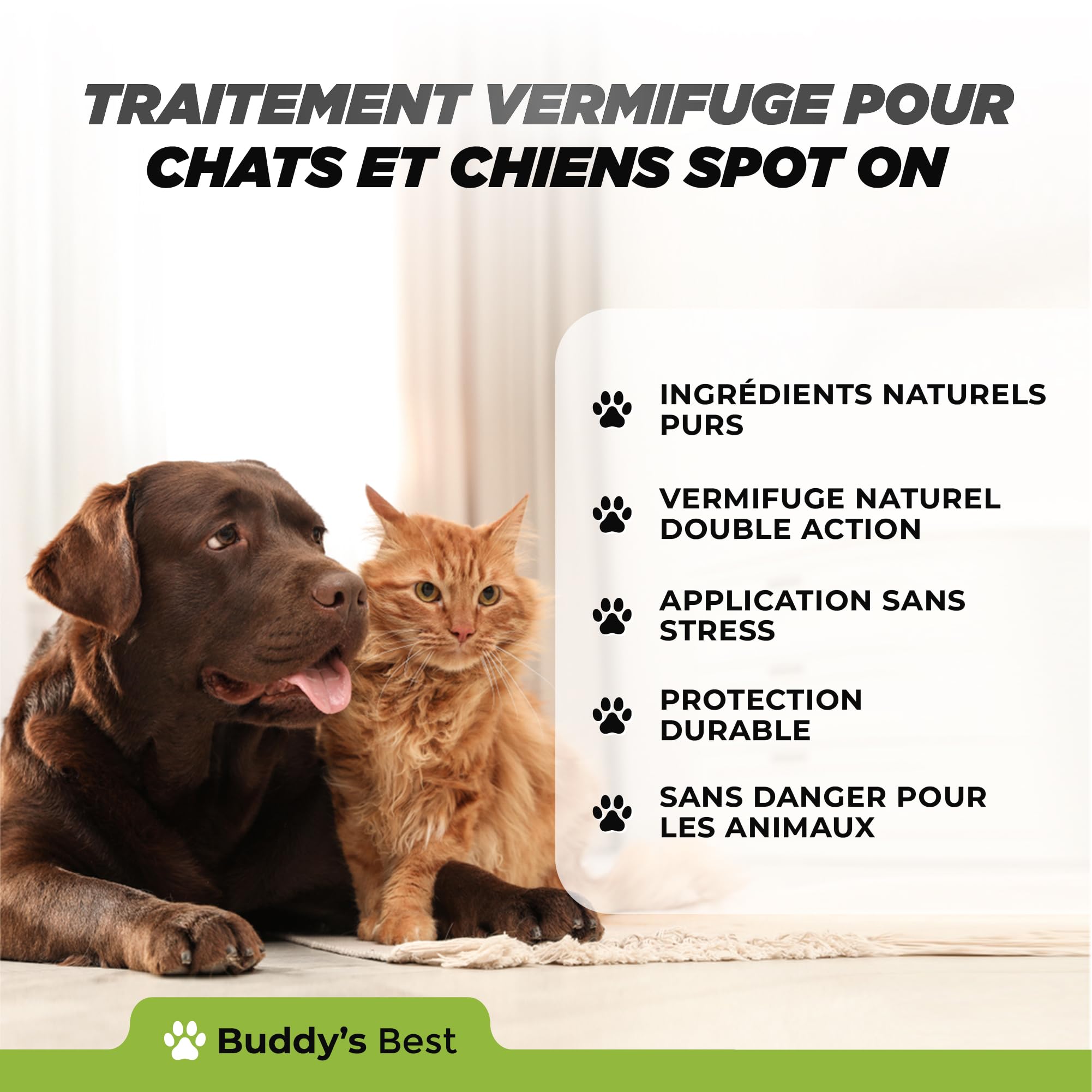 BUDDY'S BEST 50ml Spot on Vermifuge Chat et Chien - Anti vers Chat et Chien - Protection Naturelle Contre Les Parasites