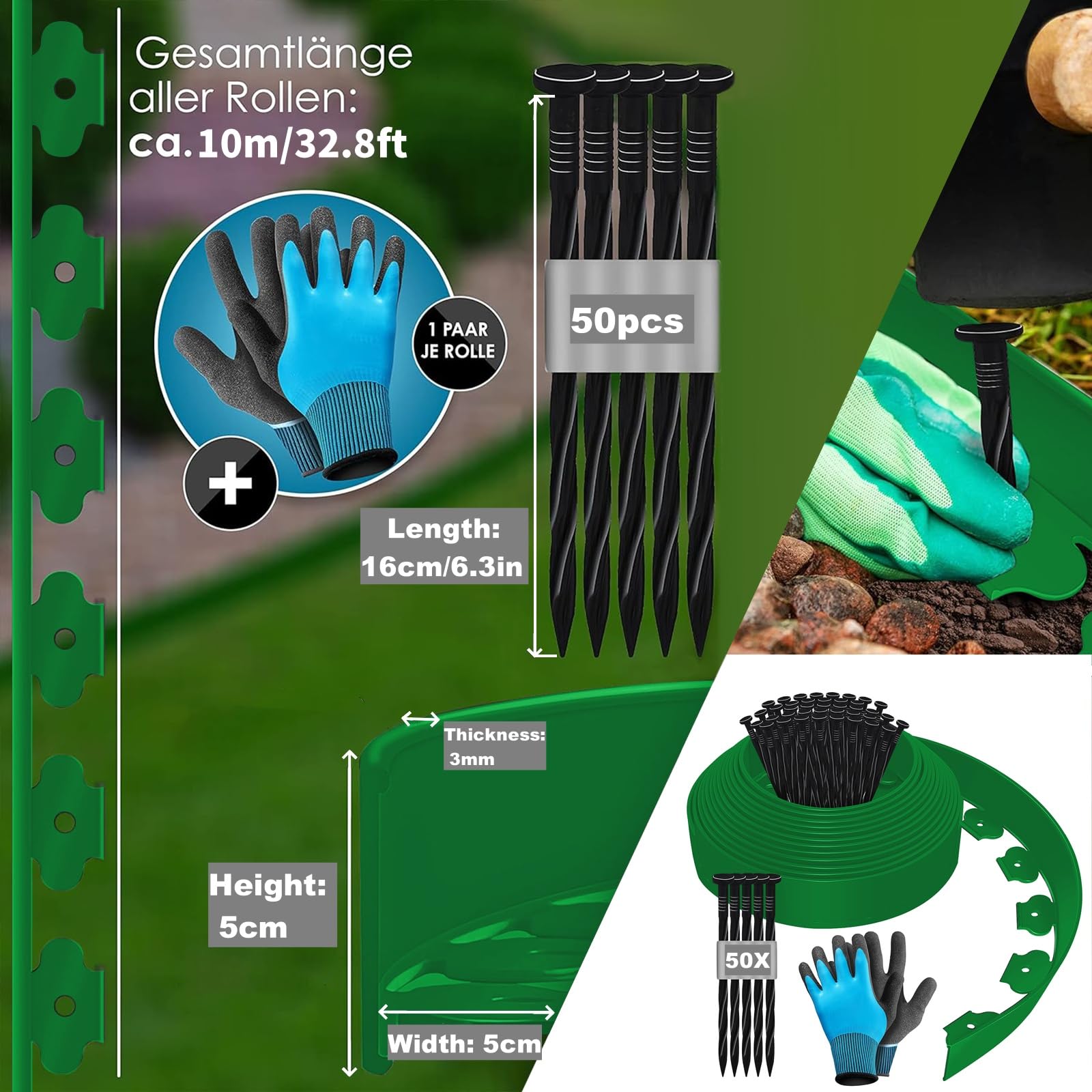 GARDENIX Flexibele gazonrand, kunststof, bruin, 10 m, 20