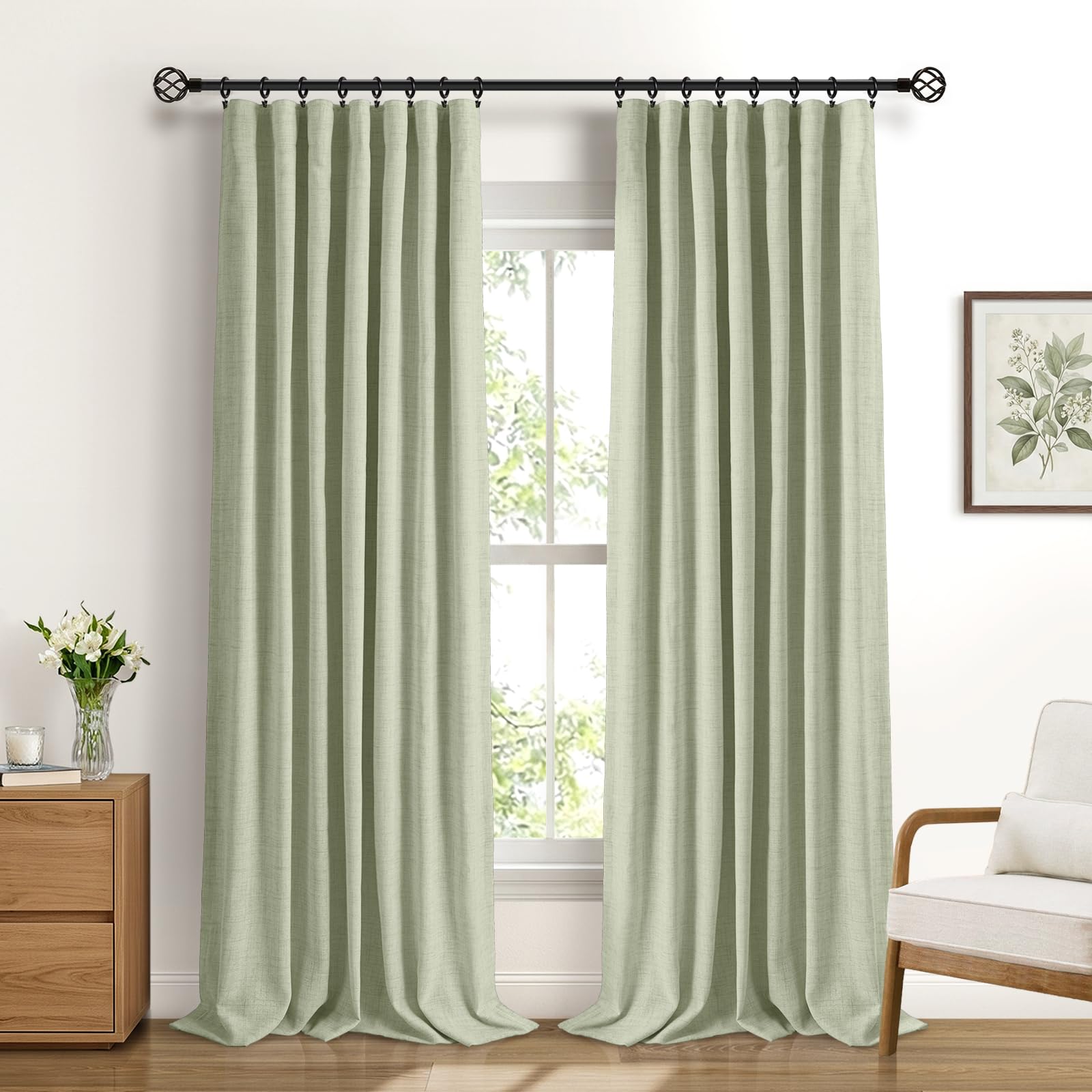 DEFYNEE 100% Blackout Curtains 2 Panels, W50 xL90, SageGreen Curtains