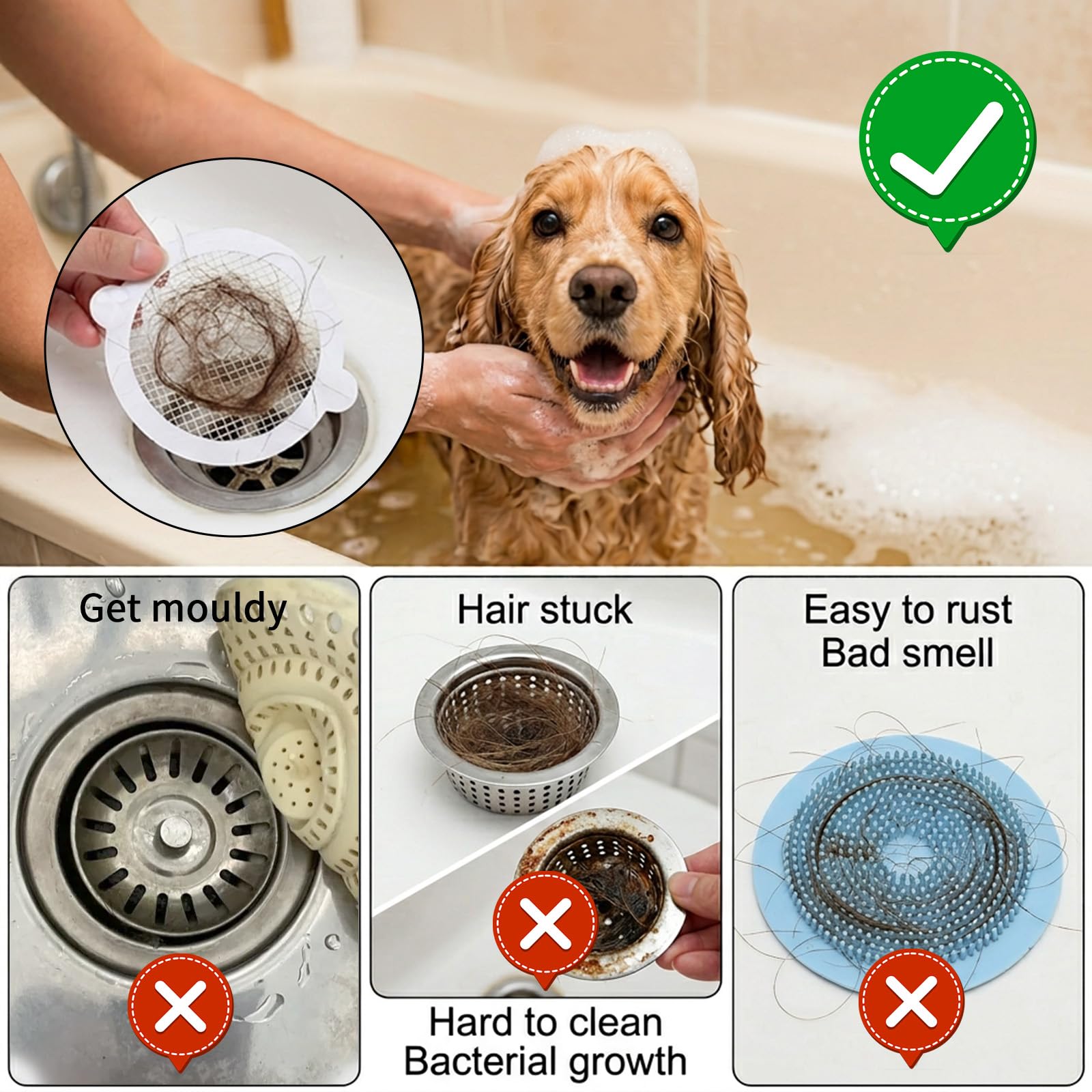 Paquete de 30 atrapapelos desechables para desagüe de ducha, pegatinas de malla de drenaje de ducha, trampa redonda para el cabello, cubierta de desagüe de 4.3 pulgadas, filtro de ducha para baño