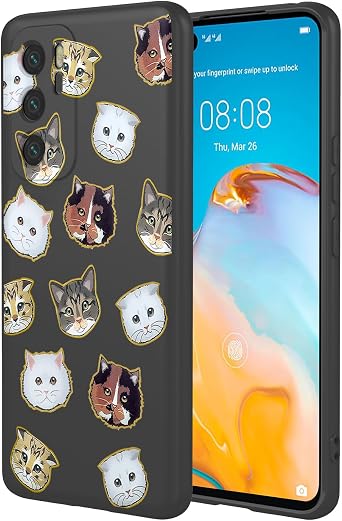 Phone Case for Huawei P40 Case ANA-NX9, ANA-LX4 Case Cute cat Pattern Design Slim Protective Soft TPU Bumper Phone Cover for Huawei P40 Black Cat