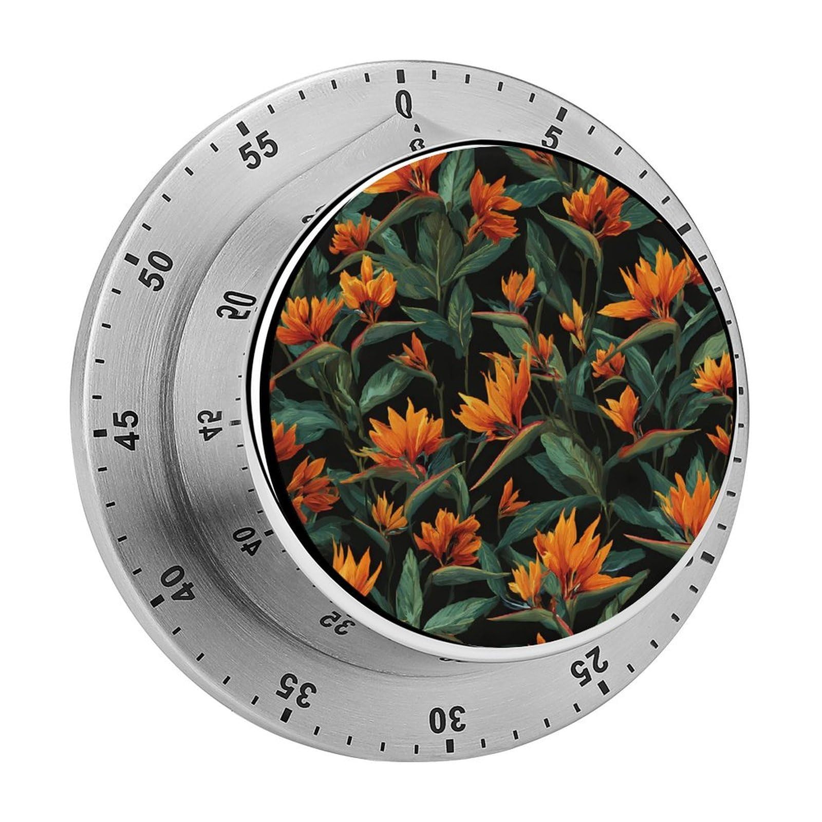 Strelitzia Reginae Tropical Plants Mechanical Timer with Alarm for Kitchen Cooking Productivity Stainless Steel Timers