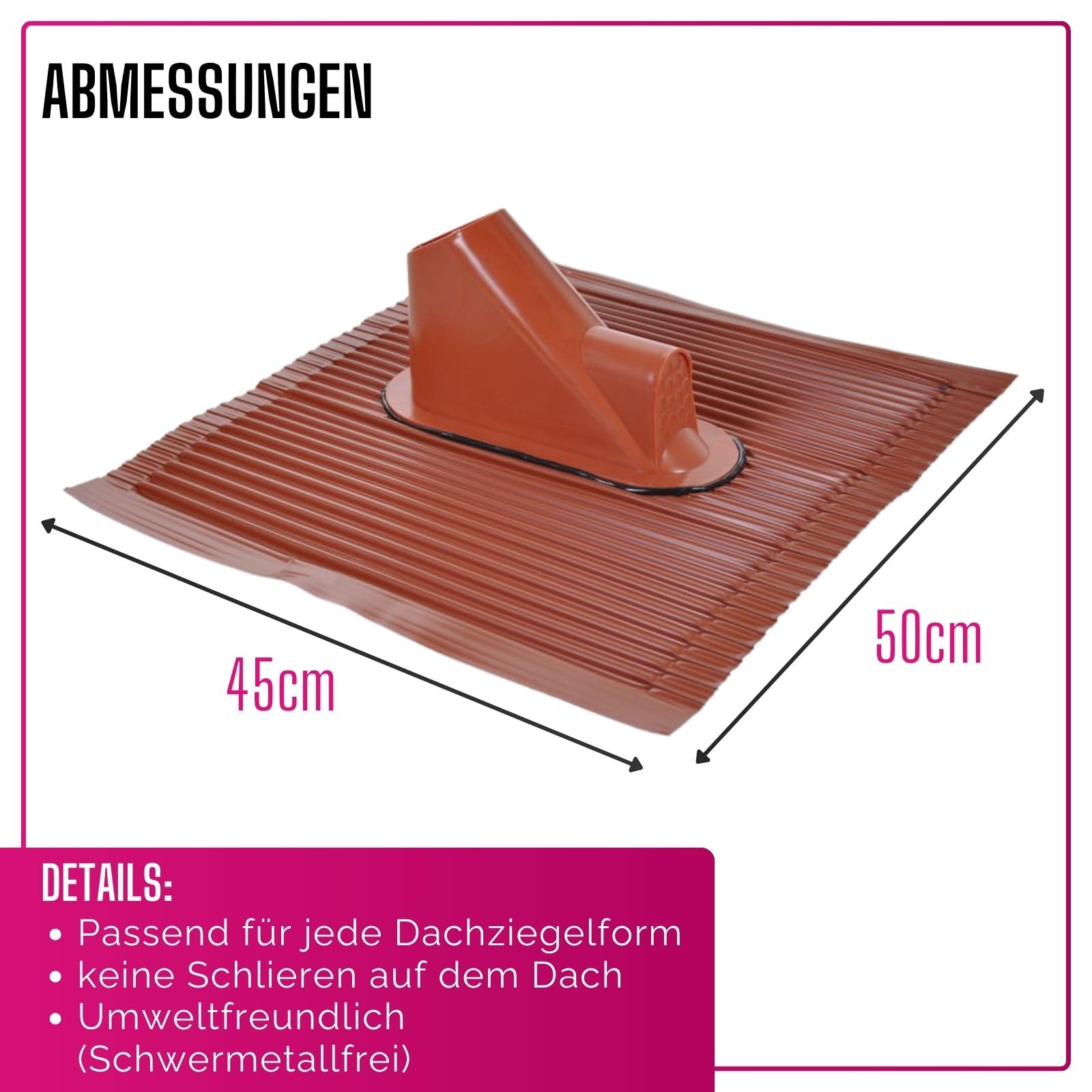 Aluminium Dachziegel 45 x 50 cm rot - mit Kabeldurchführung I Antennenziegel für Mast bis 60 mm Durchmesser I Universal Dachdurchführung wetterfest I Zubehör Antennenmast