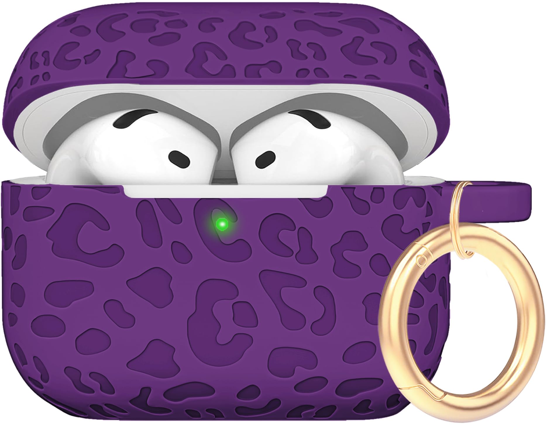 Engraved Leopard Case Compatible with AirPods 4th Generation Cover with Keychain, Skin Soft Cover for Compatible with AirPods 4 Case Full Protection,Front LED Visible, Dark Purple