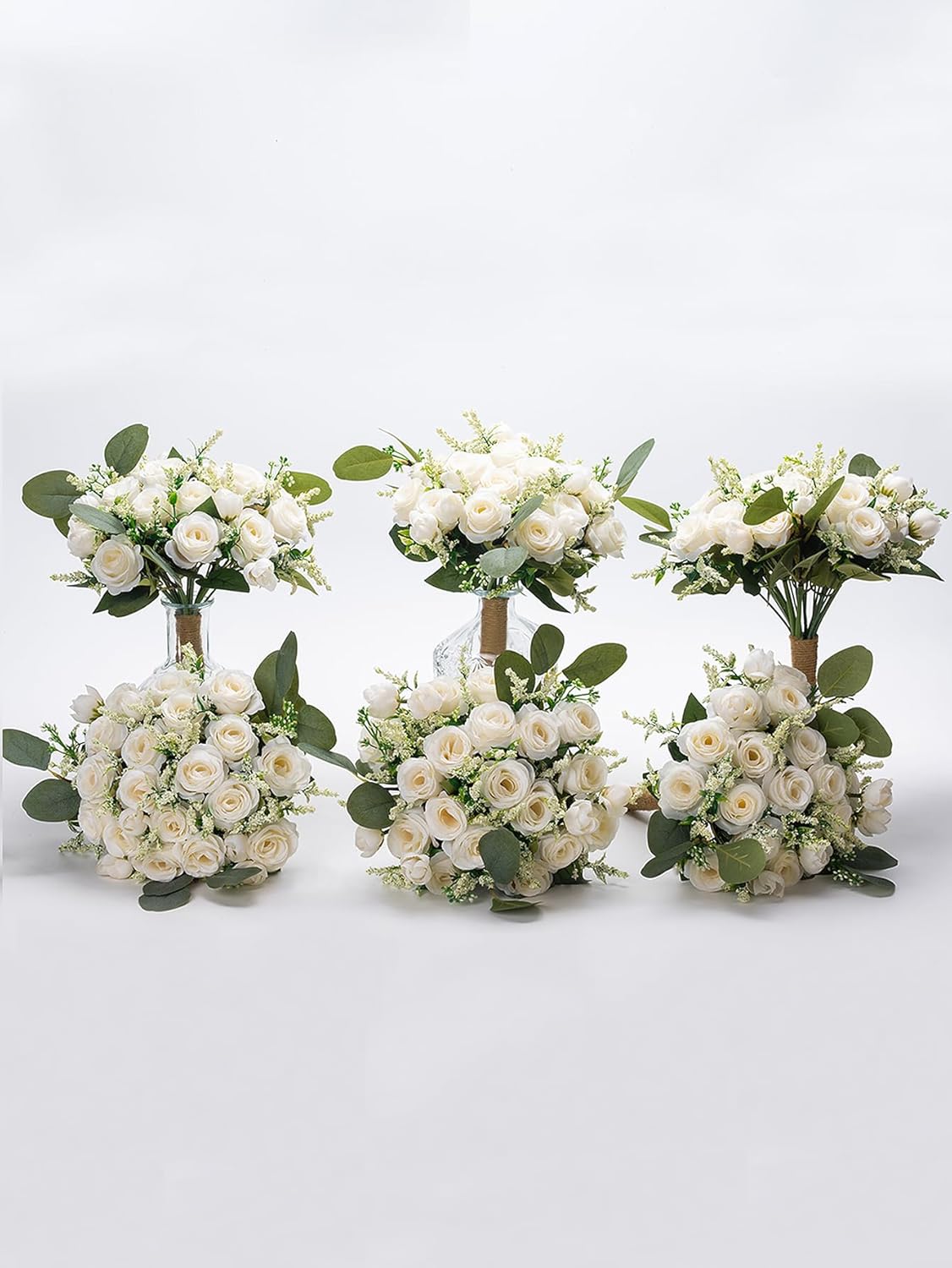 Meldel Ivory Bridesmaid Bouquet Set of 6, White Wedding Bouquets for Bridesmaids, 8.5 Inch Wedding Floral Arrangements Flowers Table Centerpieces Decor Artificial Flower Bouquet for Prom Party - Image 5