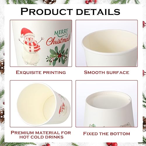 Miniatura 4 de Hotop 120 tazas de Navidad de 9 onzas, árbol de muñeco de nieve de Papá Noel, oso polar, alce, suministros para fiestas, desechables, café, té,