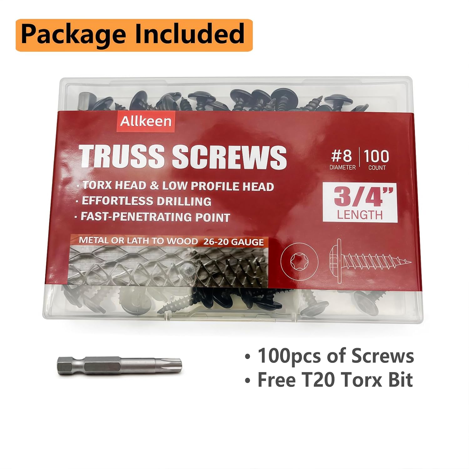 (100 pcs) #8×3/4" T20 Torx Head Wood Screws Self Tapping Truss Screws Black Ruspert Coated