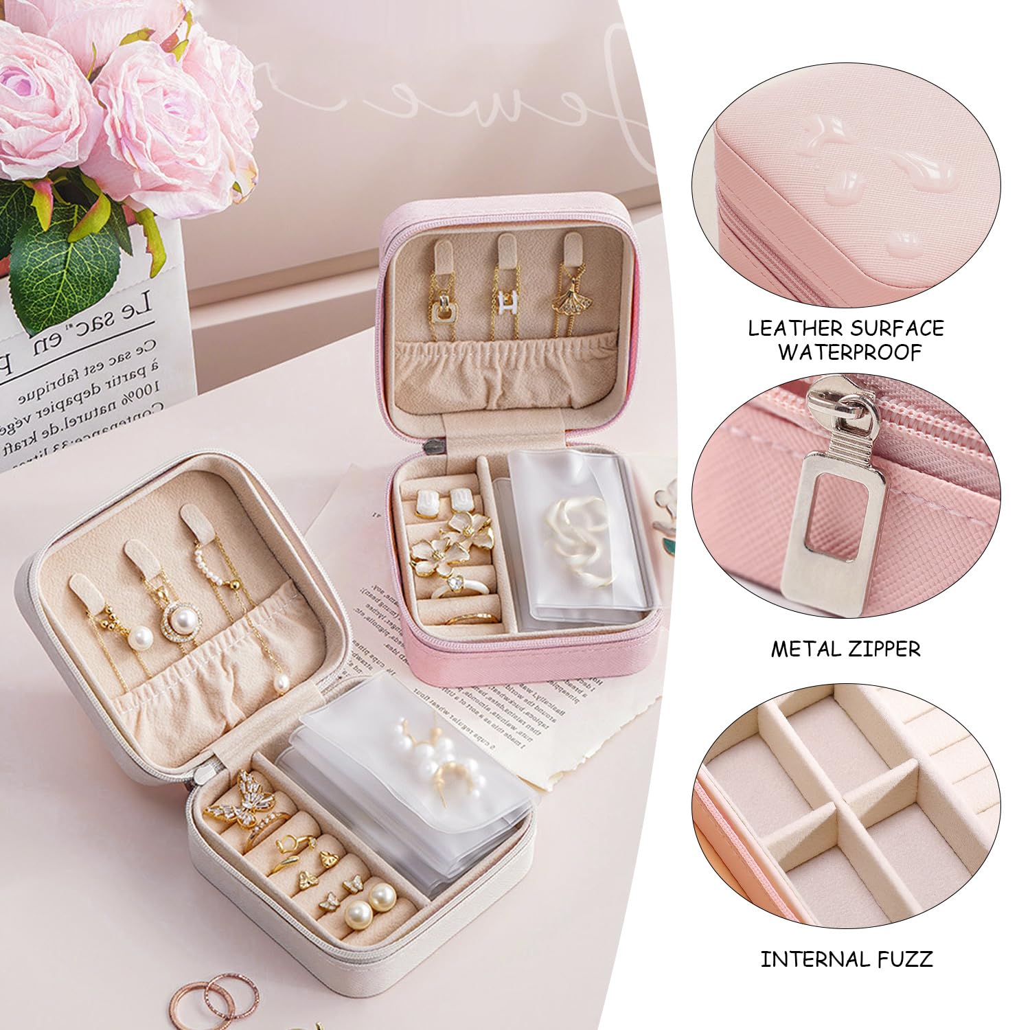 WUFGWBD 2 Pieces Girls Jewelry Box, Jewelry Storage Box, Jewelry Organizer Box, Travel Jewelry Box, Portable Jewelry Storage Box - Image 3