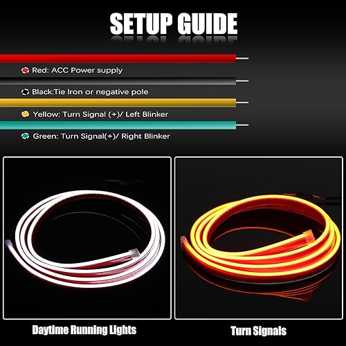 Miniatura 3 de JMTBNO Tira de luz LED para capó de automóvil de 71 pulgadas, luz de capó de arranque dinámico de doble color, luces de circulación diurna, luces