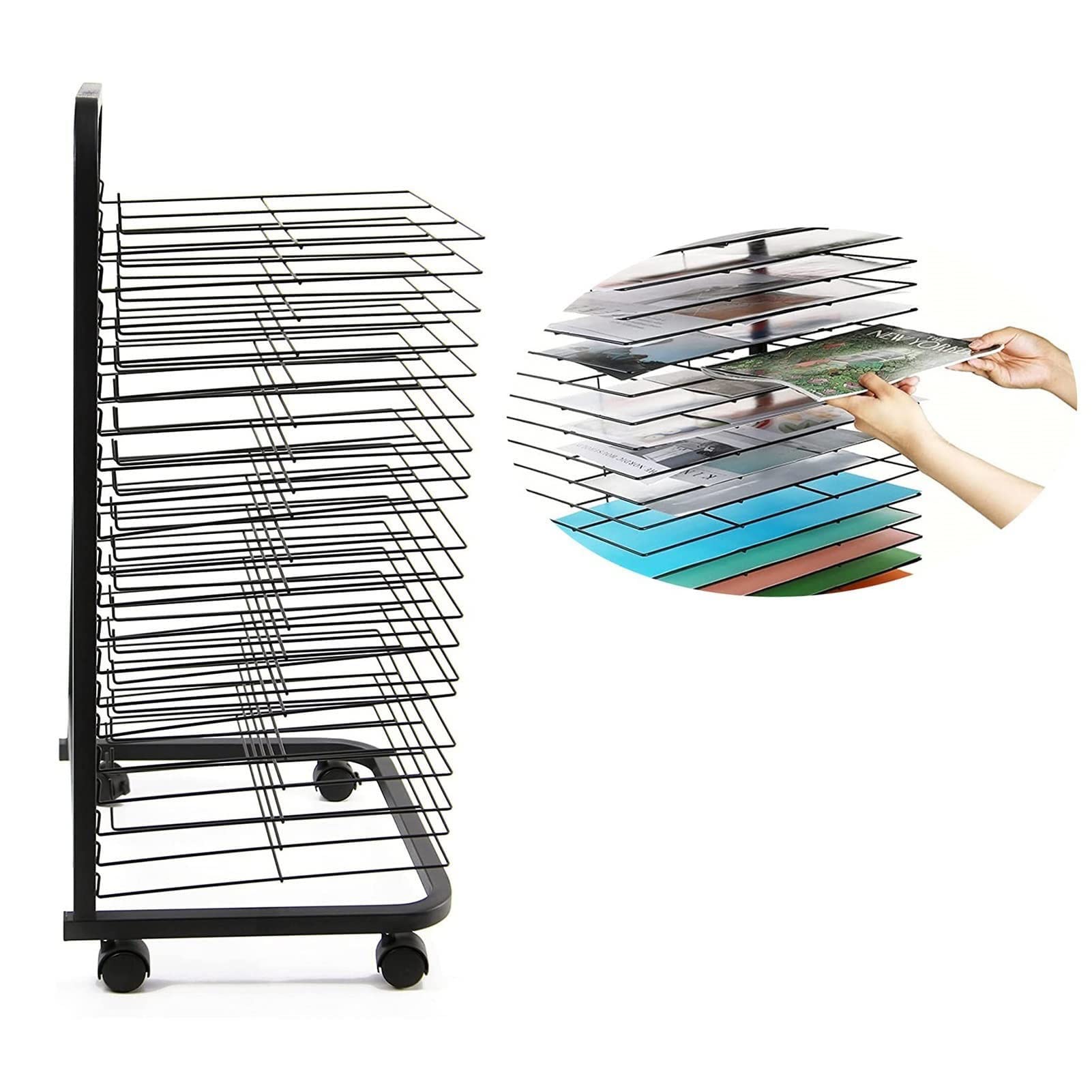 Suszarka Do Dzieł Sztuki – Mobilny Metalowy Stojak Do Przechowywania Dzieł Sztuki, Bardzo Duży, 25/35 Elastycznych Półek, Solidny Metal, Powłoka Proszkowa, Idealny Do Szkół I Klubów Artystycznych, 25