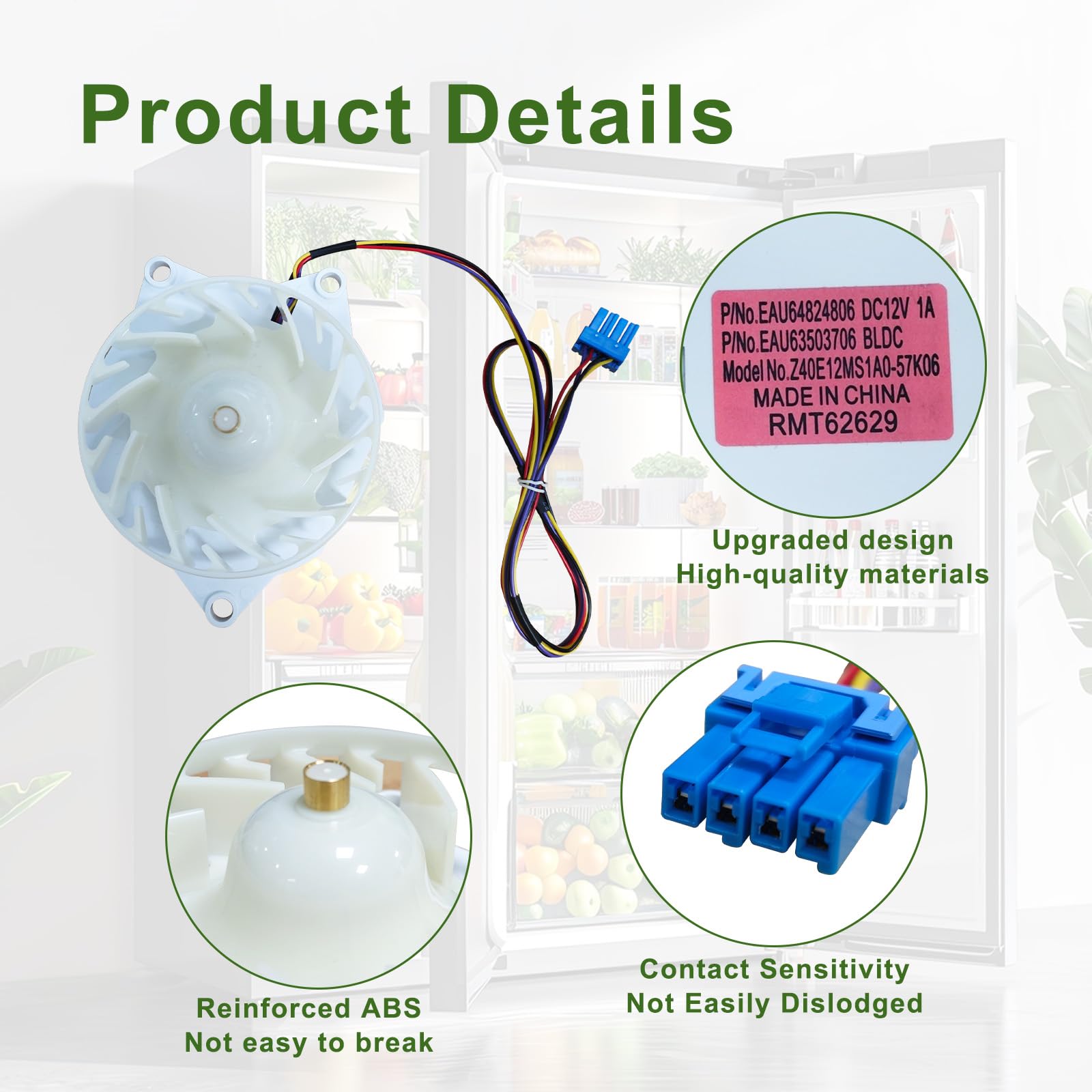 TwhqxjCN Quiet Refrigerator Evaporator Fan Motor For EAU64824806 Freezer Replacement Part Fridge Condenser Fan Motor Accessories - View #6