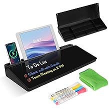 Desktop Glass Whiteboard with Storage, Desk Board with Computer Keyboard Stand, White Dry Erase Board with Drawers for Home, School, Office Desk Organizers and Accessories - Black
