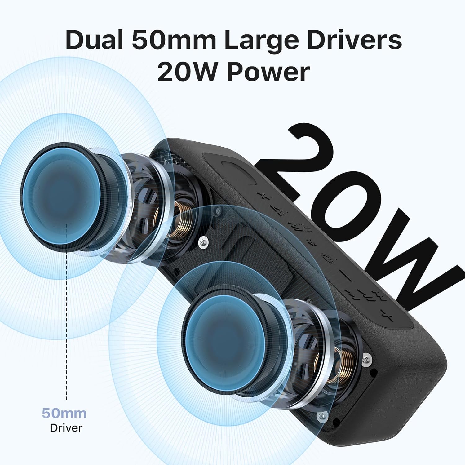 JUOVI Portable Bluetooth Speaker, IP68 Waterproof 24H Playtime, Bluetooth 6.0 TWS Pairing, 20W Stereo Sound TF Card/AUX Input, Wireless Speaker for Home Outdoor Travel (Black)