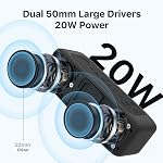 JUOVI Haut-parleur Bluetooth portable, IP68 imperméable 24H Temps de jeu, Bluetooth 6.0 TWS Jumelage, 20W Son stéréo, TF Entrée carte/AUX, Haut-parleur sans fil pour les voyages à la maison en plein air (Noir)