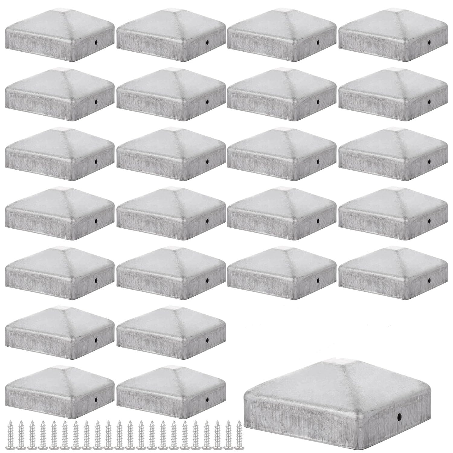 Lot de 24 capuchons de poteau 7 x 7 cm - chapeau de poteau 70 x 70 mm - support poteau, Poteaux de clôture en métal galvanisé - En forme de pyramide