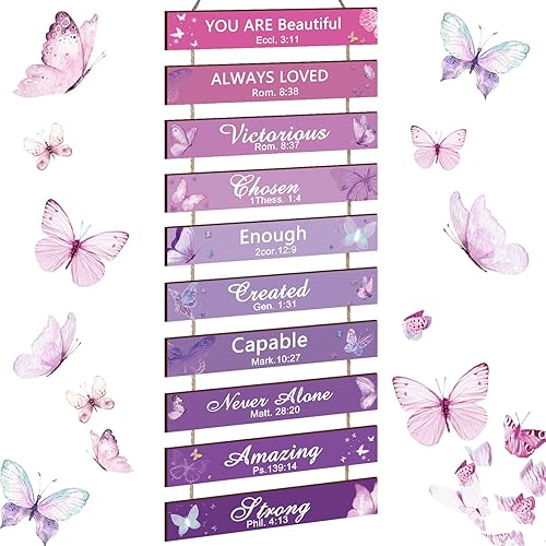 PerKoop 10 Pcs Purple Butterfly Wall Decor Butterfly Wooden Hanging