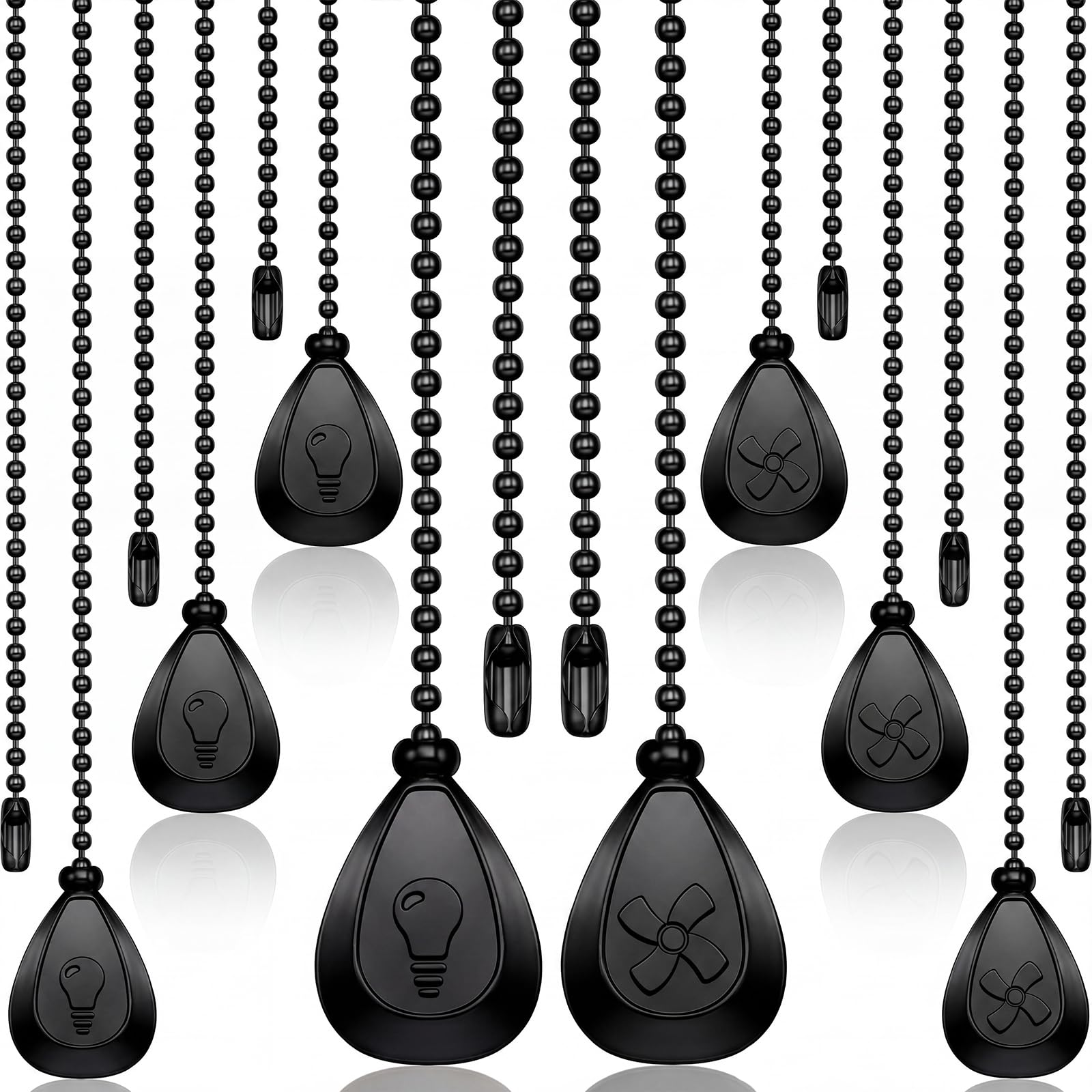 Ceiling Fan Pull Chains - 8 Pack Black -1