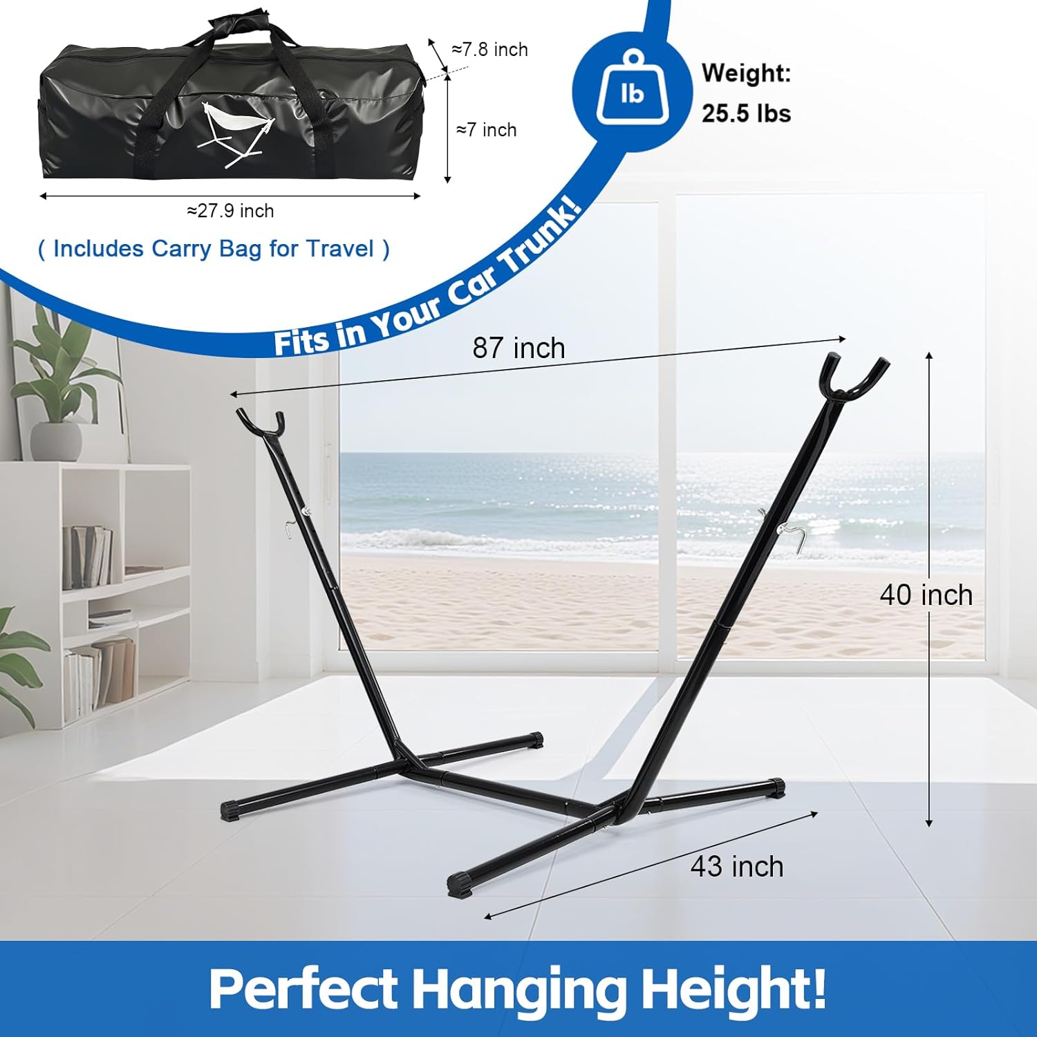 Hammock with Stand for Outside Indoor Heavy Duty Metal Hammock Holds 600lbs Portable Camping Hammock with Carrying Bag for Patio Beach Backyard