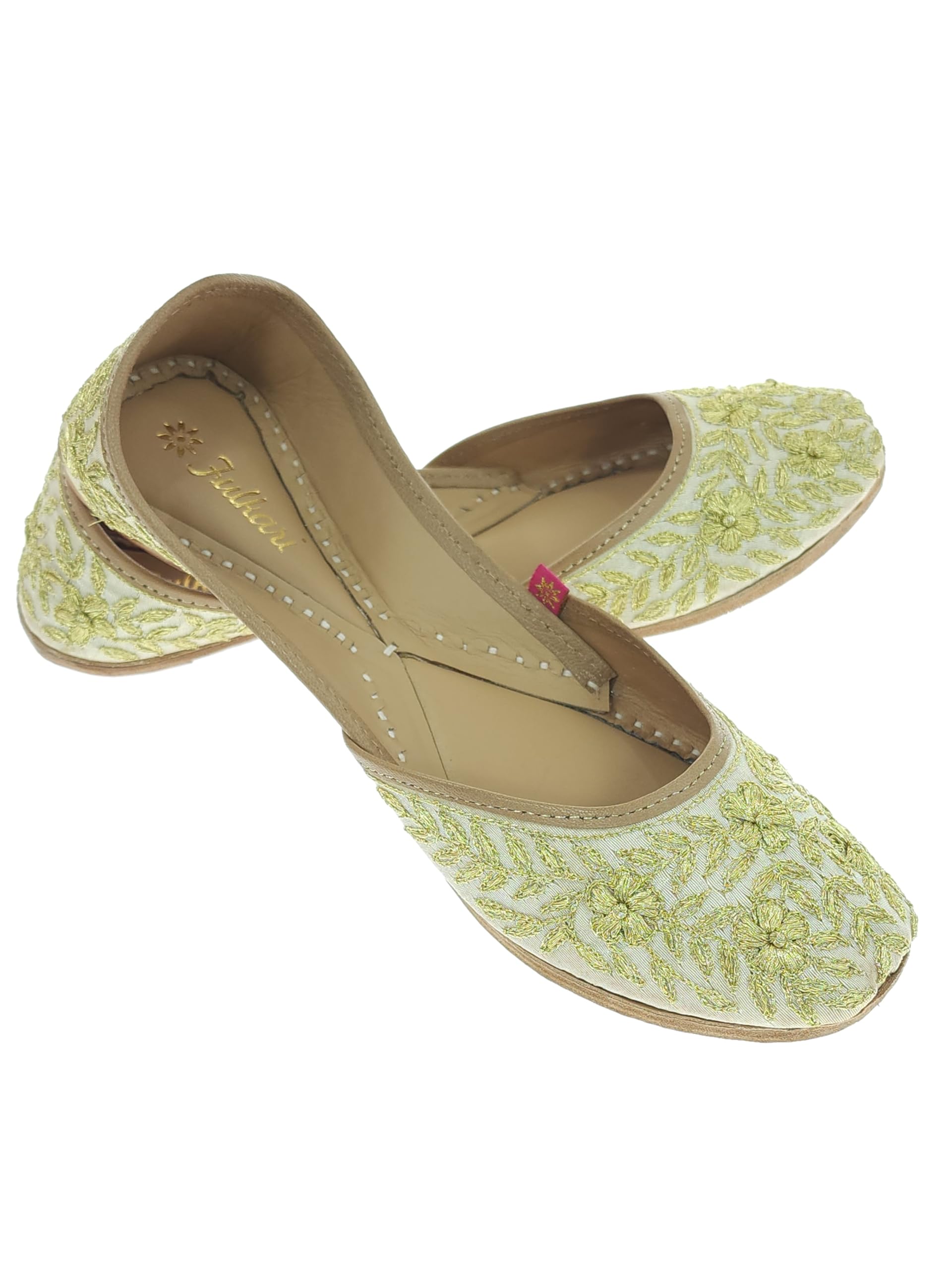 Women's Bell Zarri Flower Genuine Soft Leather Embroidered Jutis | Bite and Pinch Free Jutti | Punjabi Formal Juttis | Girl's Wedding Flat Ladies Mojari | Formal Ethnic Juti |-image-36