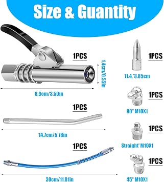 Quick Release Grease Gun Coupler, Single Handle Grease Gun Coupling, Grease Gun Coupler for High Pressure Lubrication, Manual Grease Gun with 30cm Hose Compatible with Accessories