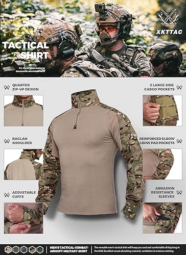 Miniatura 4 de XKTTAC - Camiseta táctica de combate G3 para hombre con 2-4 bolsillos para Airsoft, actividades militares, paintball, equipo de camping, camiseta