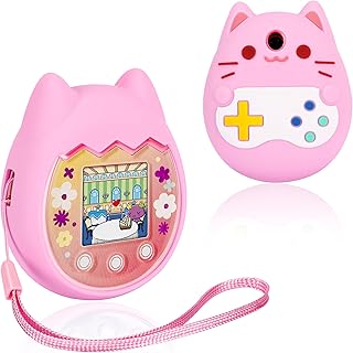 Meetikar Silicone Cover Compatible with Tamagotchi Pix Virtual Pet Game Machine, Tamagotchi Pix Case with Finger Lanyard, Tomagatchie Cover of Virtual Pet Toy (Pink)