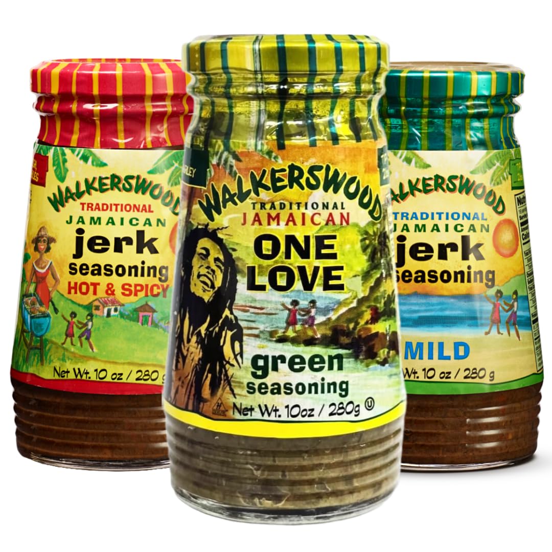 Walkerswood Traditional Jamaican Seasoning - all purposse Green, Hot & Spicy and Mild 280g - in a Premier Life Store Box