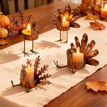 4 Pcs Thanksgiving Turkey Metal Candle Holders, Tealight Holders for Home, Party, Fall Table Kitchen Decorations