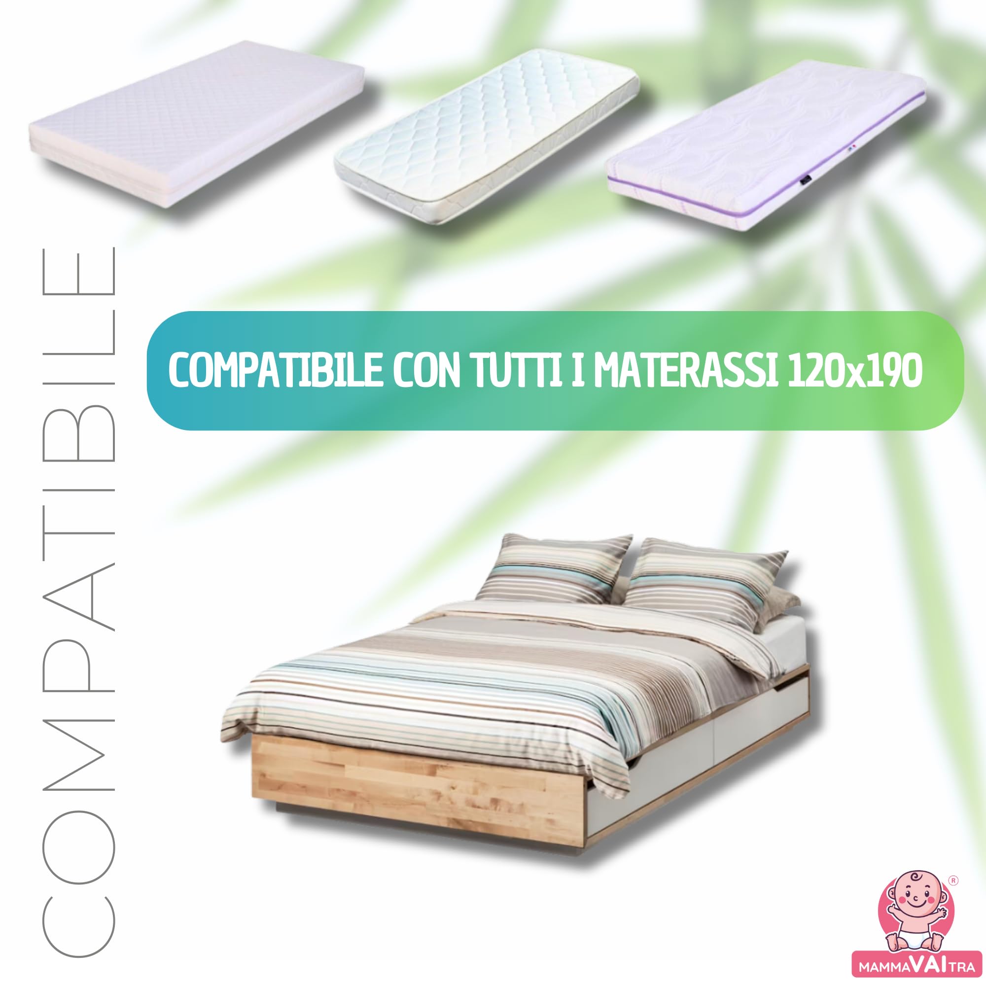 Coprimaterasso Impermeabile in Bambù Una Piazza e Mezzo 120x190x30