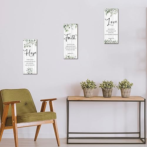 Miniatura 6 de 3 Pieces Wall Decor Christian Wall Decor Green Inspirational Art Scripture Hanging Plaque Rustic Wooden Leaves Sign Quote for Home Bedroom Decoration