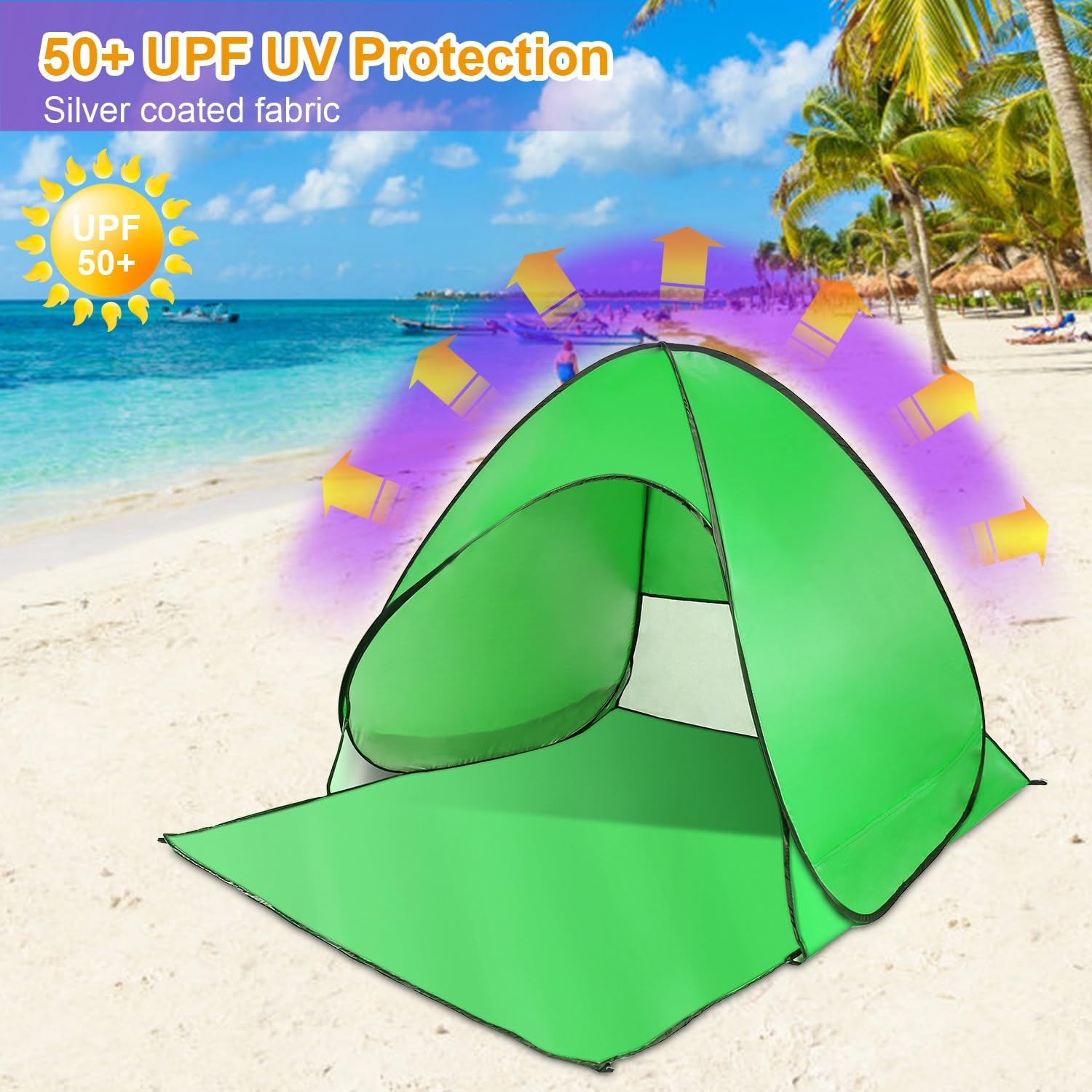 Beach Tent Pop Up Beach Tent Canopy Sun Shade Shelter Anti-UV Automatic Waterproof for 2-3 Person with Net Window Storage Bag Outdoor Camping Fishing Park Bea ch