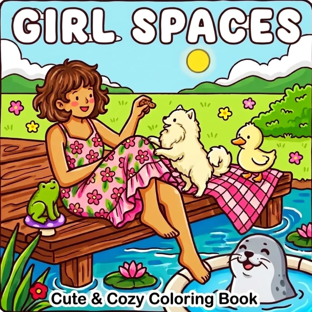 Girl Spaces Cute & Cozy Coloring Book: Bold Line Hygge Illustrations for Stress Relief and Relaxation – Easy & Simple Aesthetic Scenes for Adults, Teens, and Girls